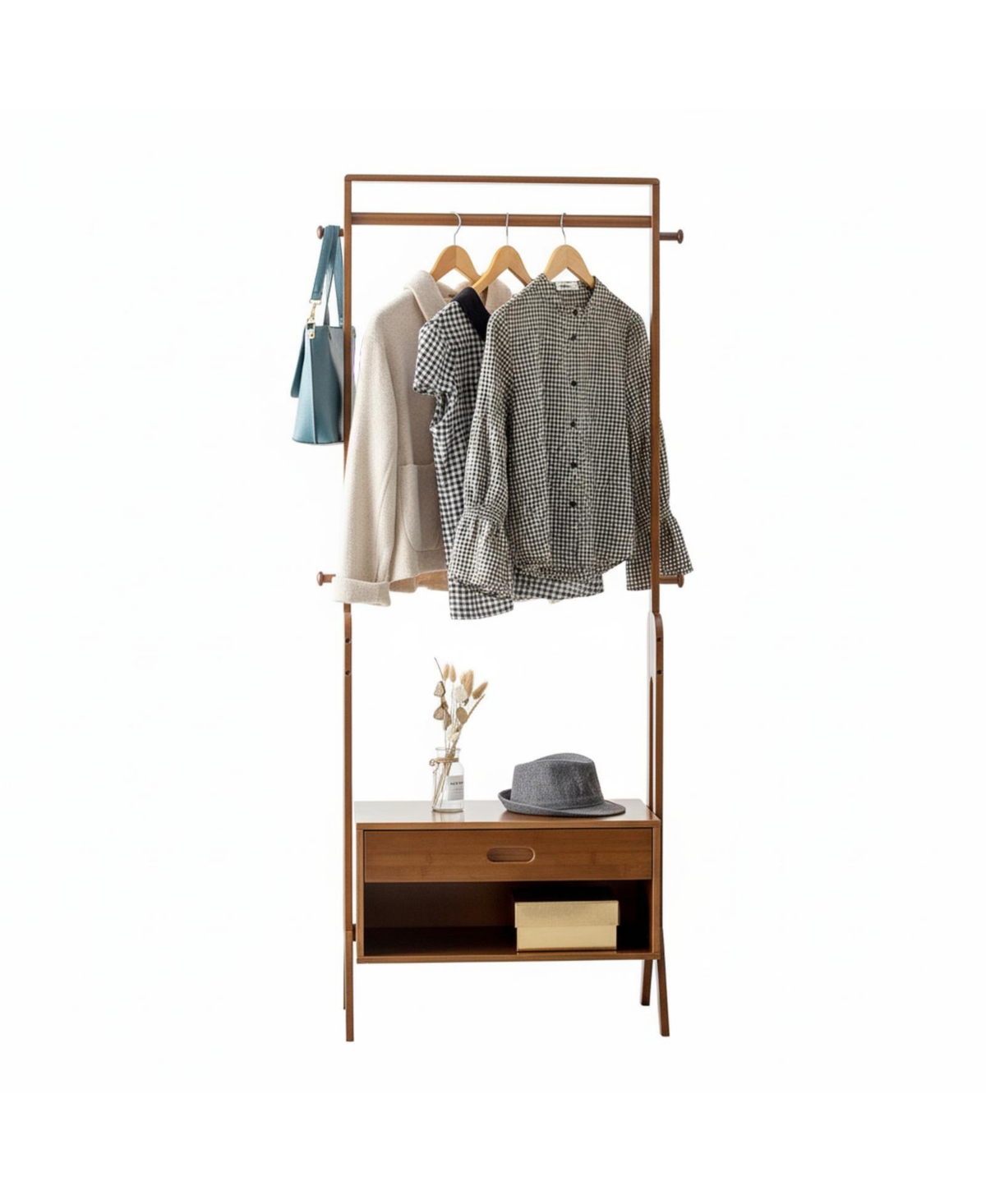 Yigii Freestanding Hall Tree Entryway Bench Coat Rack Storage Wood