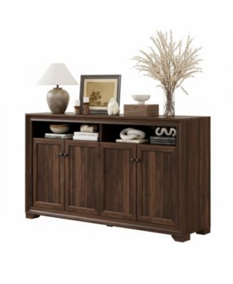 Sideboard Buffet Cabinet 4 Doors Open Shelf Adjustable Kitchen Coffee Bar Console Table Living Room Hallway