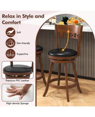 4PCS 24.5'' Counter Height Bar Chairs Swivel Bar Stools w/ Rubber Wood Frame