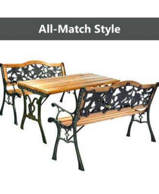 Garden Bench Chair Outdoor Wooden Loveseat with Iron Armrest