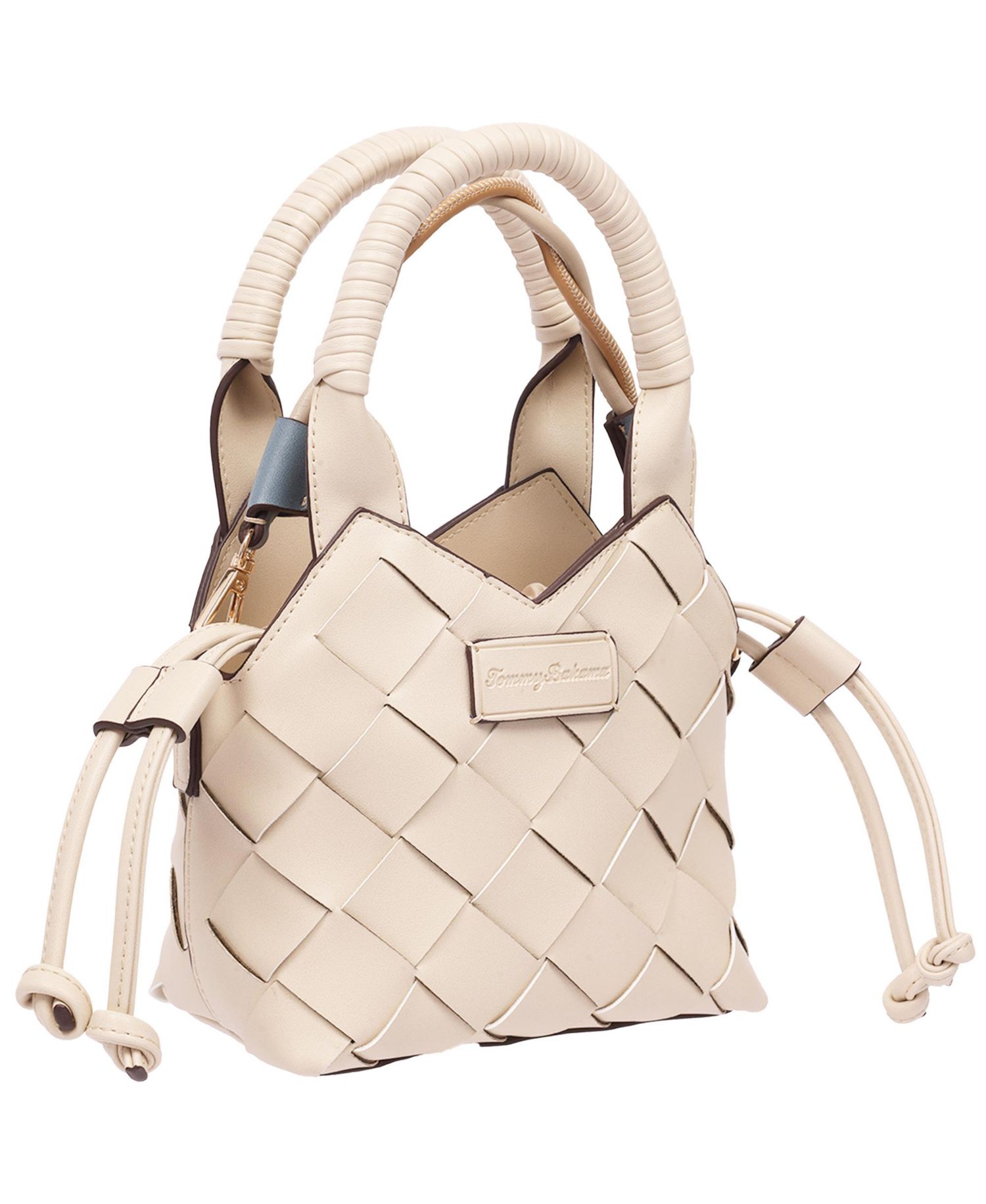 Demi Mini Woven PU Tote - Mini Woven Faux Leather Top Handle and Crossbody Bag