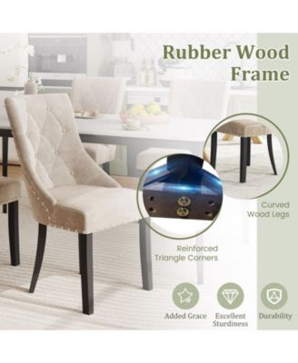 Upholstered Dining Chairs Set of 4 Tufted Wingback Chairs w/ Solid Wood Legs