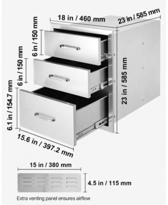 Outdoor Kitchen Stainless Steel BBQ Triple Access Drawers 18in x 23in x 23in