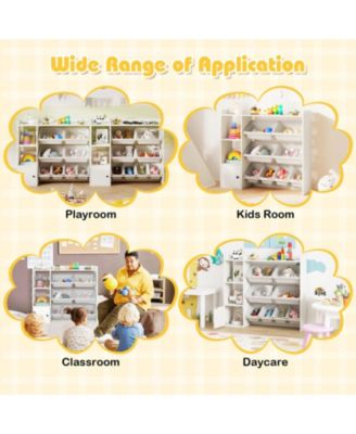 Kids Toy Storage Bookshelf with Open Shelves and Single-Door Cabinet