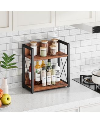2 Tier Countertop Spice Rack Organizer Wood Kitchen Coffee