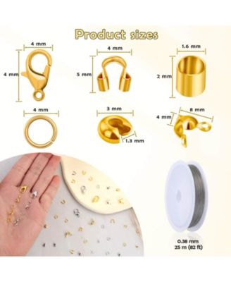 1200 Crimp Beads Kit Covers Tubes Wire Guardians Clasps Jump Rings Pliers Bracelets