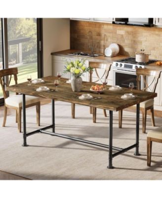 63-Inch Solid Wood Dining Table for 4-6, Industrial Large Kitchen Table with Metal Footrest, Rectangular Wooden Dinner Table
