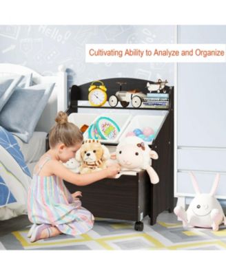 Kids Toy Storage Unit Organizer with Rolling Toy Box and Removable Plastic Bins