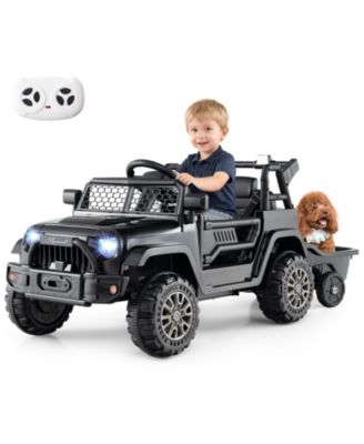 Kids 12V Ride On Car Truck with Trailer, Battery Powered Ride On Toy