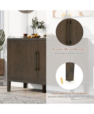 Farmhouse Sideboard, 47.25" Wooden Buffet Cabinet with Pine Veneer, Adjustable Feet and Metal Handles for Living Room, Kitchen