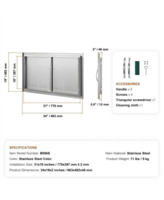 34W x 19H in Double Stainless Steel BBQ Access Door for BBQ Island Grilling