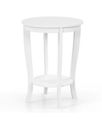 2-Tier Round End Table with Solid Rubber Wood Legs, 18 in