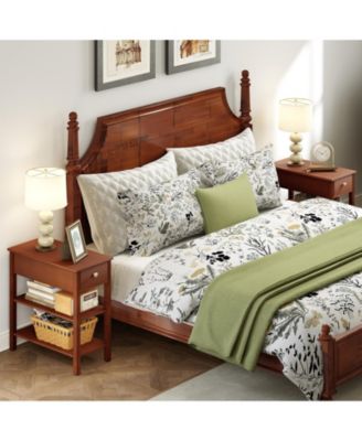 Set of 2 3-Tier Narrow End Tables with Drawer and Storage Shelves