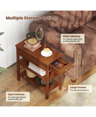 Set of 2 3-Tier Narrow End Tables with Drawer and Storage Shelves