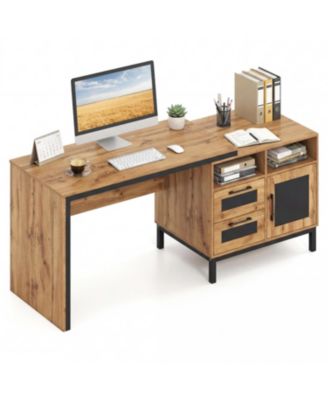 71 Inch  Office Desk with Drawers and Open Storage Shelves