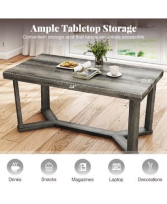 Rectangle Coffee Table with Cross-Shaped Rubber Wood Base