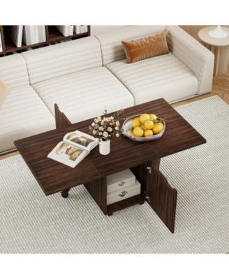 Foldable Extendable Coffee Table with Storage Cabinet