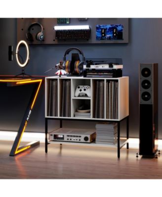 Record Player Stand with Charging Station and Six Vinyl Compartments