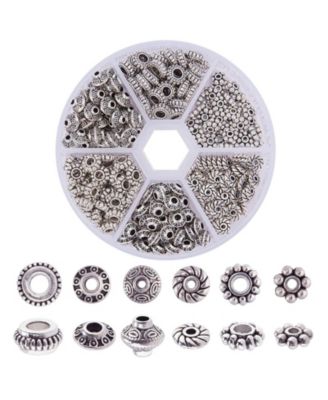 300pcs 6 Style Tibetan Metal Alloy Spacer Beads Tube Flower Flat Rondelle Bracelet Necklace Earring Jewelry Making