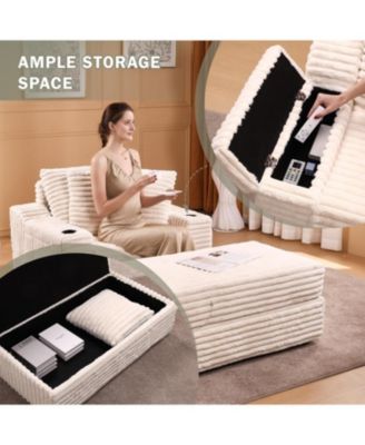 Oversized Chaise Lounge Chair with Storage Ottoman, Corduroy Sofa Bed Cloud Couch 3 Pillows for Living Room, Bedroom