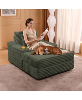Oversized Chaise Lounge Chair with Storage Ottoman, Corduroy Sofa Bed Cloud Couch 3 Pillows for Living Room, Bedroom