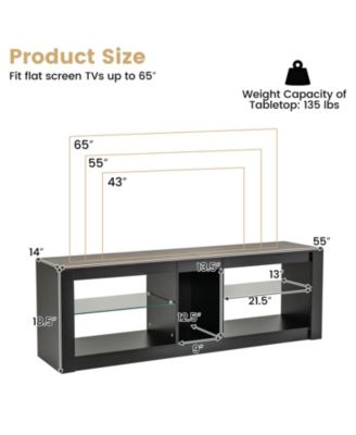 Modern TV Stand with LED Light and Adjustable Shelves for TVs up to 65 inch