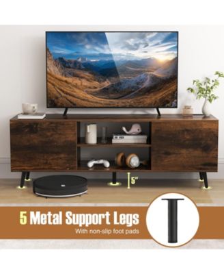 TV Stand with Power Outlets and Adjustable Shelf for 60 Inch TVs-Rustic