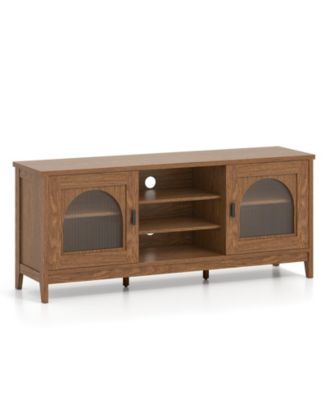 Modern Vintage TV Cabinet with Adjustable Shelves and 2 Cable Holes for TVs up to 65 Inches-Walnut