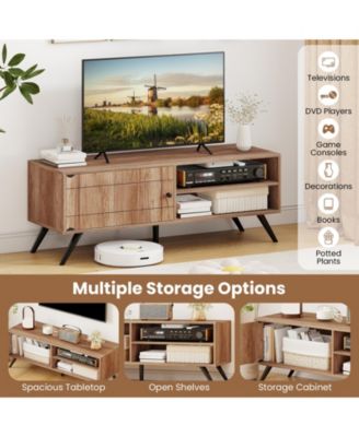 TV Stand for TVs up to 55 Inch Mid Century Modern Entertainment Center with Storage Cabinet-Oak