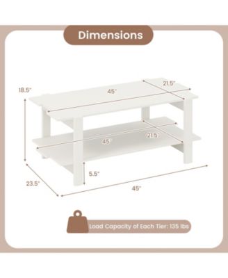 45-Inch 2-Tier Slatted Wood Coffee Table with Shelf