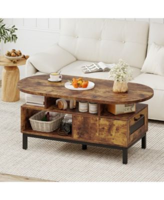 47-Inch Oval Coffee Table with Drawers and Open Compartments