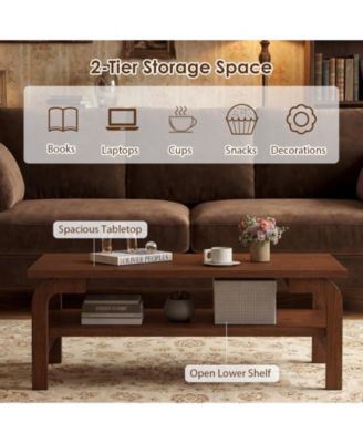 47 in Mid-Century Rectangular Coffee Table with Open Storage for Living Room