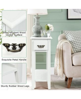 Set of 2 Ultra-Slim Sofa Side End Tables with Drawer and Open Shelf