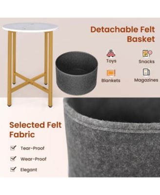 Round 2-Tier End Table with Removable Fabric Basket and Metal Frame, 17.5 in