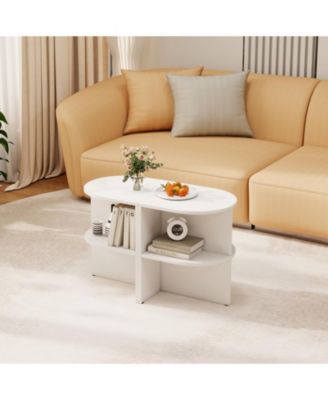 Half Round End Table with Two Open Shelves for Small Spaces, 15 x 15 x 19 in