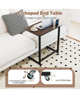 C-Shaped Mobile End Table with Wheels and Built-In Phone Slot, 23.5 x 15.5 x 26 in