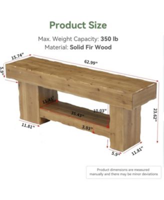 Solid Wood Shoe Rack Bench, 63" Farmhouse Entryway Bench with Storage Shelf, Shoe Storage Organizer, Wide Rustic Bench