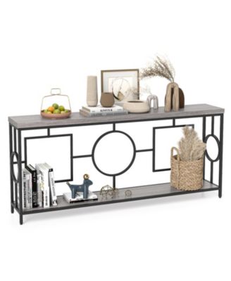 2-Tier Faux Marble Top Console Table with Storage Shelf for Hallway.