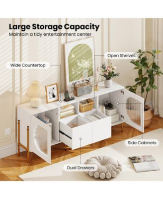 TV Stand for 70 Inch TV with Power Outlets Drawers and Open Shelves