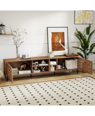 TV Stand for TVs  with 2 Doors and Storage Cabinets-Walnut