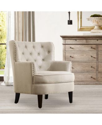 Vintage Button-Tufted Velvet Accent Chair with Nailhead Trim and Solid Wood Legs