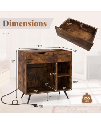 Record Player Stand with Power Outlet and Vinyl Storage Cubby, 31.5 x 16 x 31 in