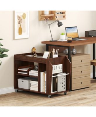 3-Tier Rolling Side End Table with Wheels and Side Storage Rack, 30 x 15.5 x 22 in