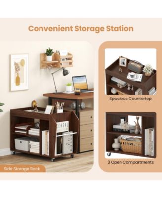 3-Tier Rolling Side End Table with Wheels and Side Storage Rack, 30 x 15.5 x 22 in