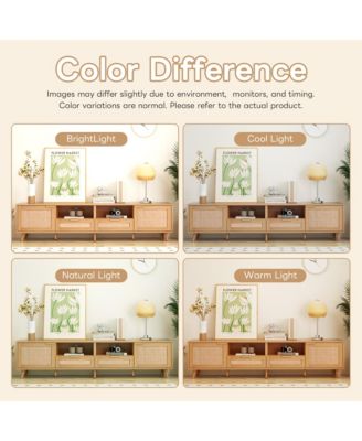 Rattan TV Stand for TVs , Media Console, Entertainment Center with 2 Drawers, 2- Open Shelves and Storage Cabinet for Living Room