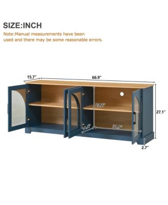 Farmhouse TV Stand for TVs , Two-Tone Media Console Table with Semi-Arched Glass Doors and Cable Management for Living Room