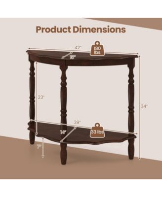 42-Inch Half Moon Console Table with Lower Shelf Espresso