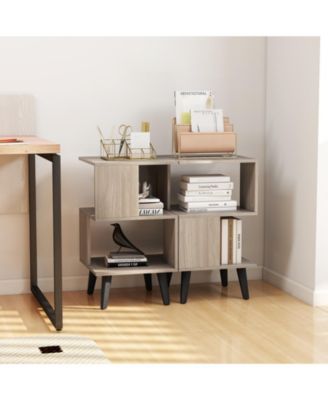 Set of 2 3-Tier Geometric Bookshelves with Open Storage Shelves, 16 x 16 x 27.5 in