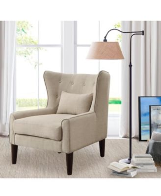 Classic Wingback Linen Chair with Button Tufting and Solid Wood Legs