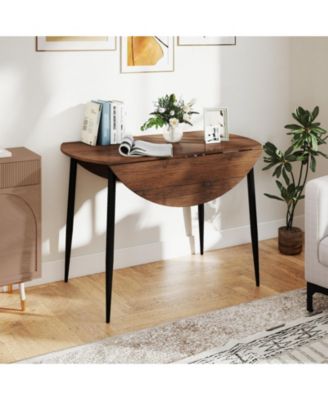 5-Piece Round Drop Leaf Dining Table Set with 4 Upholstered Chairs